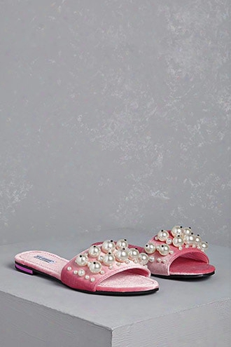 Faux Pearl Velvet Slide Sandals