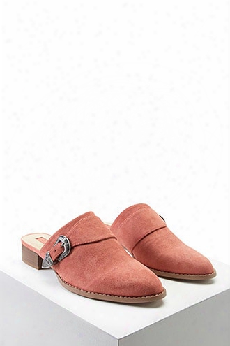 Faux Suede Buckled Mules