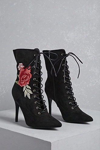 Faux Suede Embroidered Boots