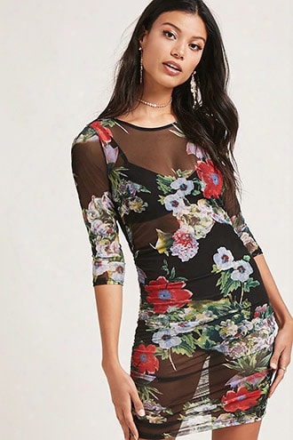 Floral Mesh Mini Dress