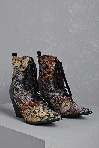 Floral Metallic Victorian Boots