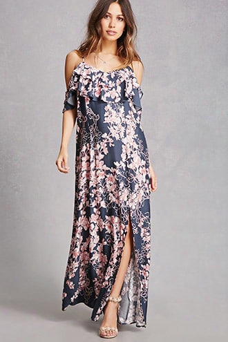 Floral Open-shoullder Dress