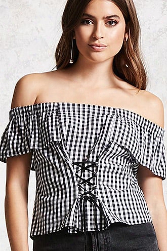 Gingham Lace-up Top