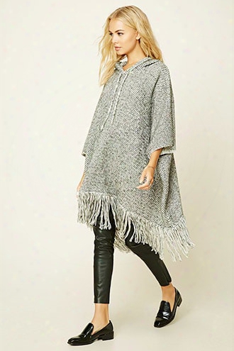 Marled Knit Hooded Poncho