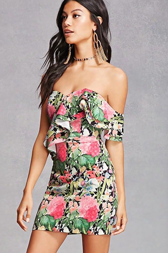 One-shoulder Floral Dress