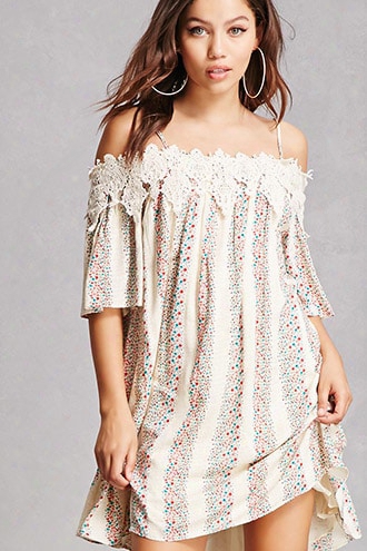 Open-shoulder Floral Dress