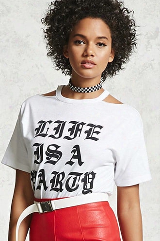 Open-shoulder Graphic Tee