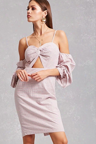 Open-shoulder Striped Dress