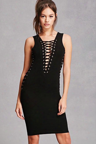 Plunging Lace-up Dress