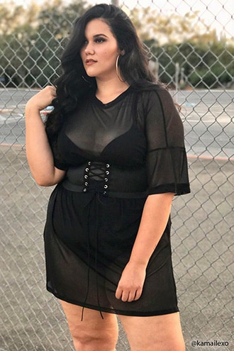 Plus Size Belted Mesh Dress