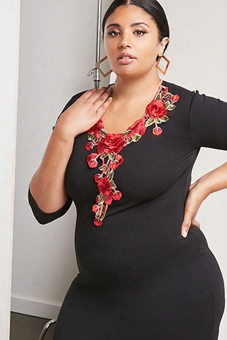 Plus Size Floral Applique Dress