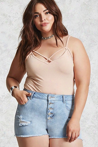 Plus Size Frayed Denim Shorts