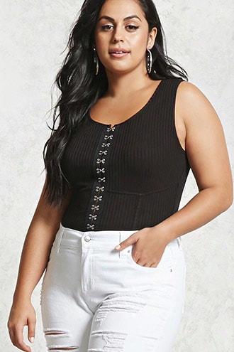 Plus Size Hook-front Bodysuit