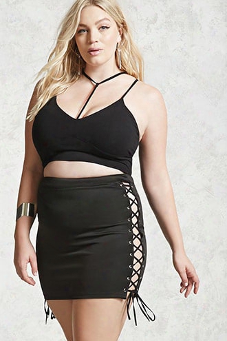 Plus Size Lace-up Mini Skirt