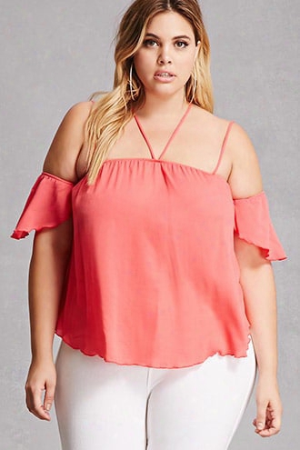 Plus Size Open Shoulder Top