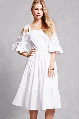 Poplin Open-shoulder Dress