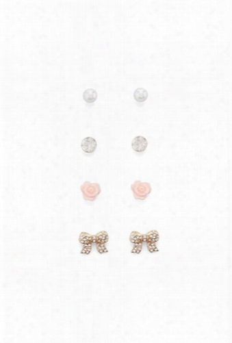 Rhinestone Bow Earring Set