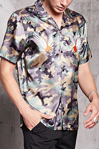 Satin Camo Embroidered Shirt