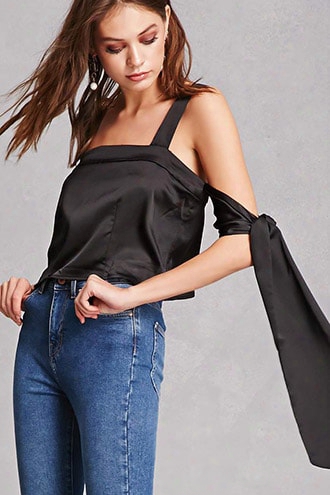 Satin Tie-sleeve Crop Top