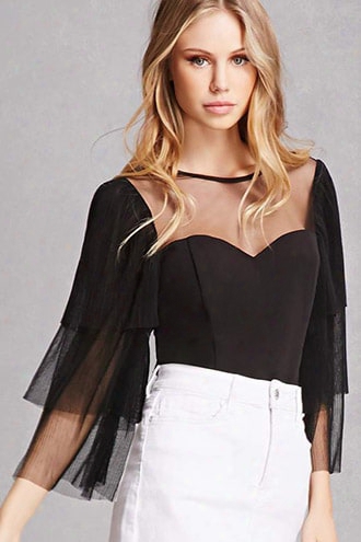 Sheer Mesh Sweetheart Top