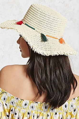 Tasseledd Floppy Straw Hat