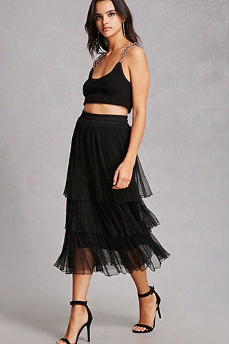 Tiered Semi-sheer Pleated Skirt