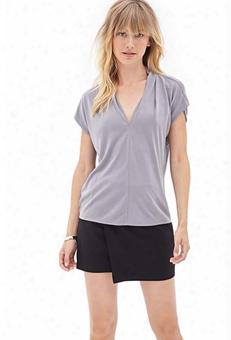 Contemporary Pleated Jersey V-neck Tee