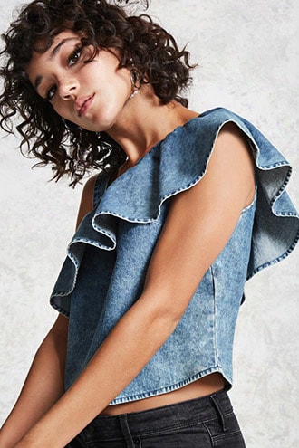 Denim One-shoulder Top