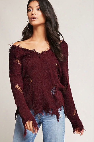 Distressed Frayed-trim Sweater