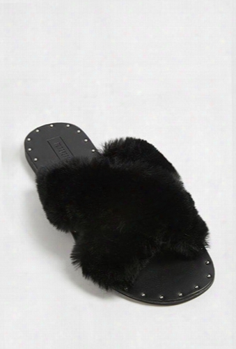 Faux Fur Crisscross Slides