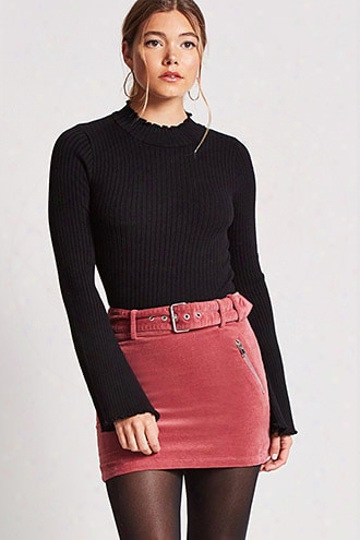 Faux  Suede Belted Mini Skirt