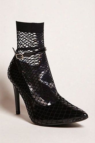 Fishnet Faux Patent Pumps