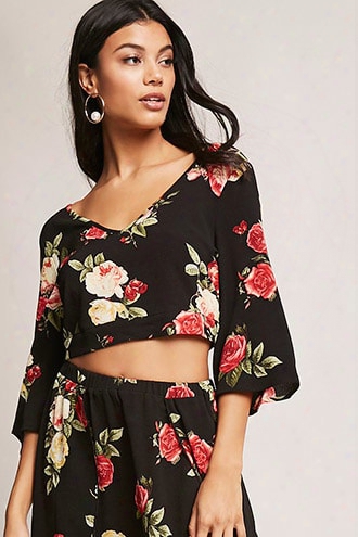 Floral Bell Sleeve Crop Top