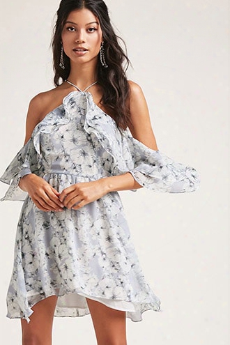 Floral Flounce Open-shoulder Dress