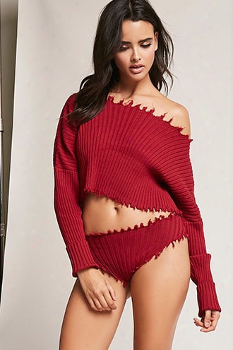 Frayed Ribbed Sweater & Panty Set