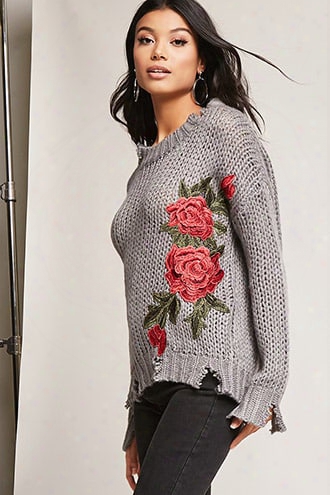 Frayed Rose Applique Sweater