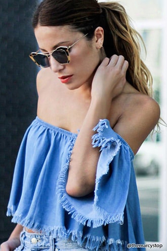 Frayed Trim Chambray Crop Top