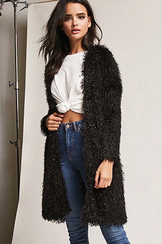 Fuzzy Open-front Cardigan