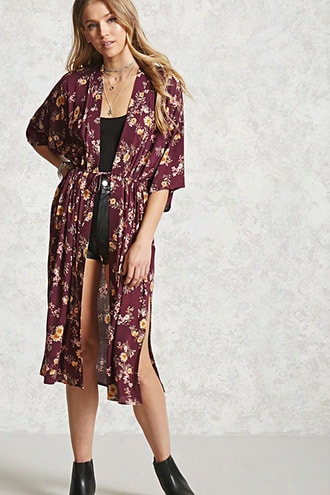 Longline Self-tie Floral Kimono