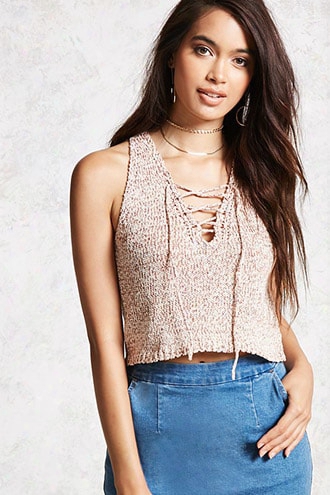 Marled Lace-up Tank Top