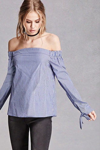 Off-the-shoulder Pinstripe Top