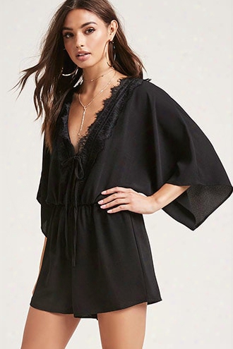 Plunging Eyelash Lace Romper