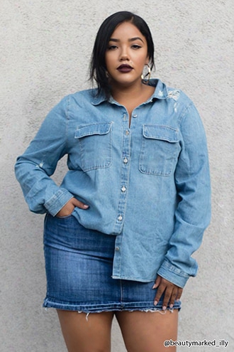 Plus Size Distressed Denim Shirt