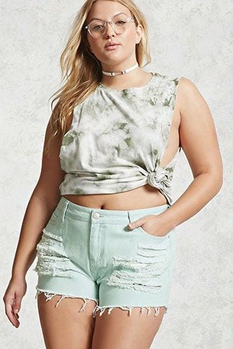 Plus Size Distressed Shorts