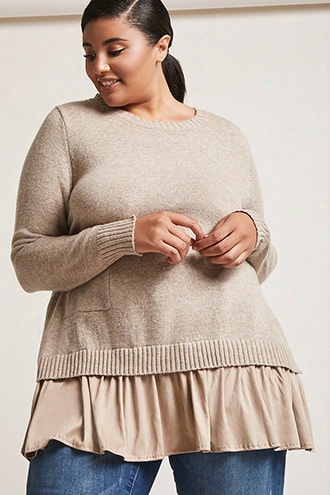 Plus Size Faux Suede Combo Sweater