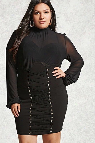 Plus Size Lace-up Combo Dress