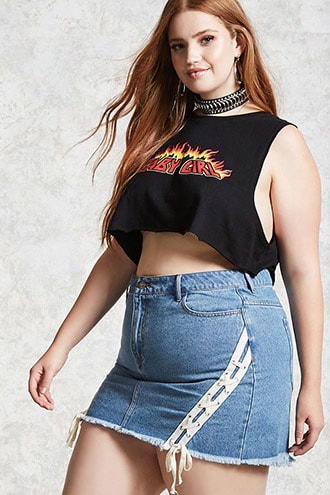 Plus Size Lace-up Denim Skirt