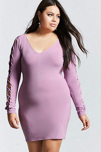 Plus Size Lace Up Sleeve Dress