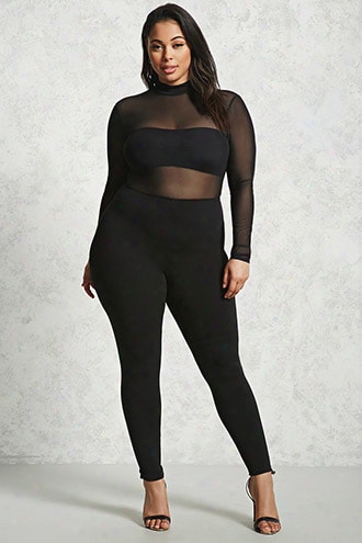 Plus Size Mesh Knit Jumpsuit