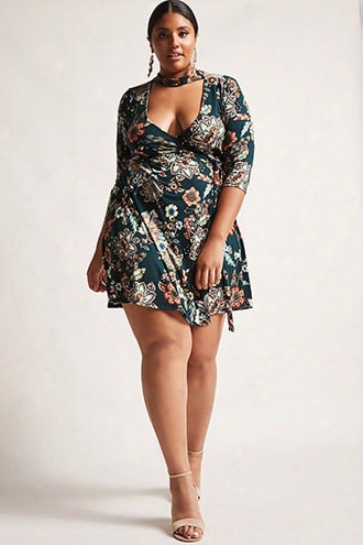 Plus Size Mock Neck Wrap Dress